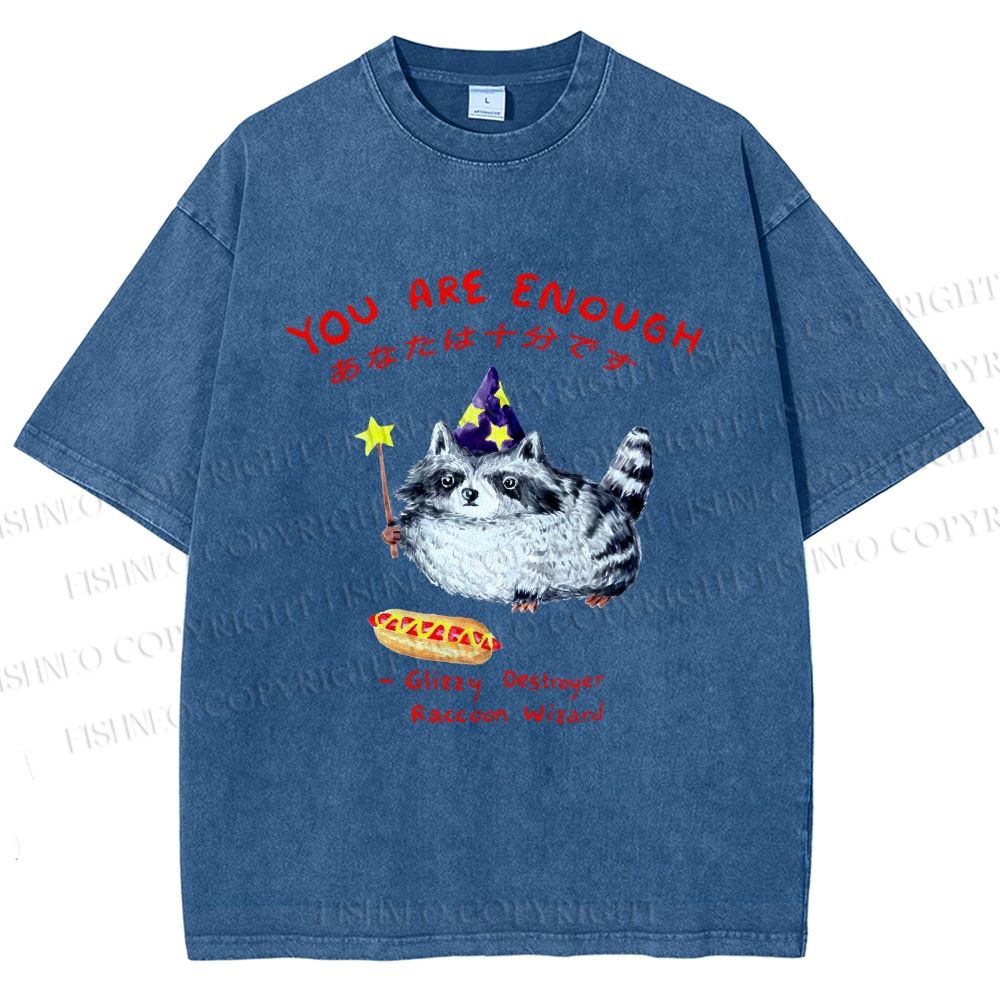 Unisex Raccoon Wizard You Are Enough Printed Washed Tee