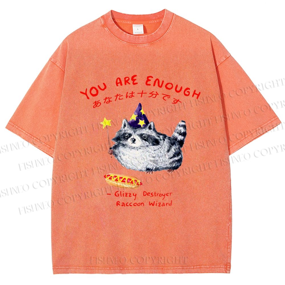 Unisex Raccoon Wizard You Are Enough Printed Washed Tee