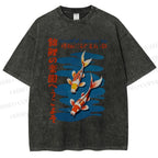 Unisex Japanese Koi Fish Printed Washed Tee