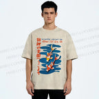 Unisex Japanese Koi Fish Printed Washed Tee