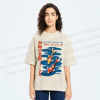 Unisex Japanese Koi Fish Printed Washed Tee