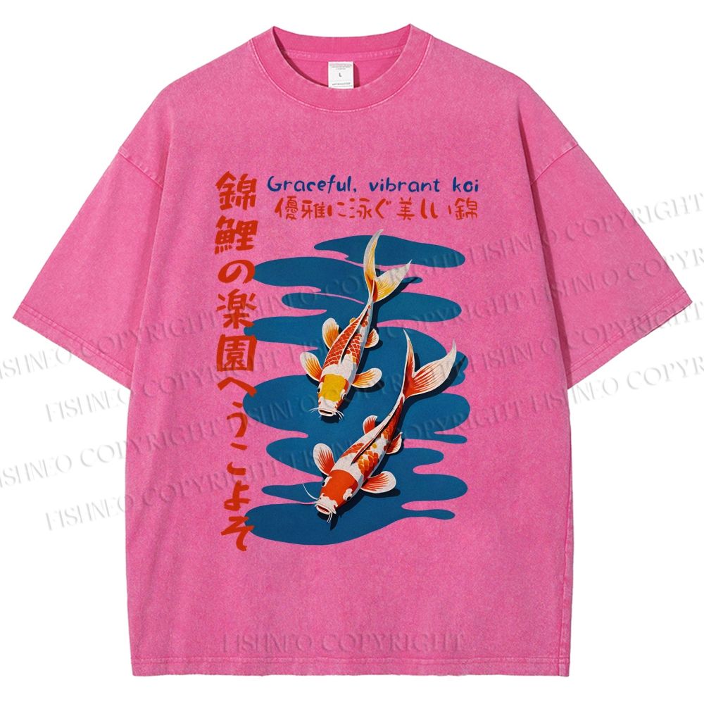 Unisex Japanese Koi Fish Printed Washed Tee