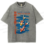 Unisex Japanese Koi Fish Printed Washed Tee