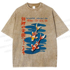 Unisex Japanese Koi Fish Printed Washed Tee