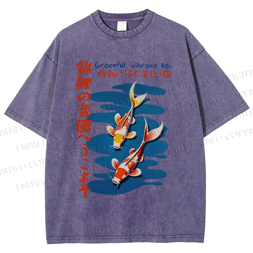 Unisex Japanese Koi Fish Printed Washed Tee