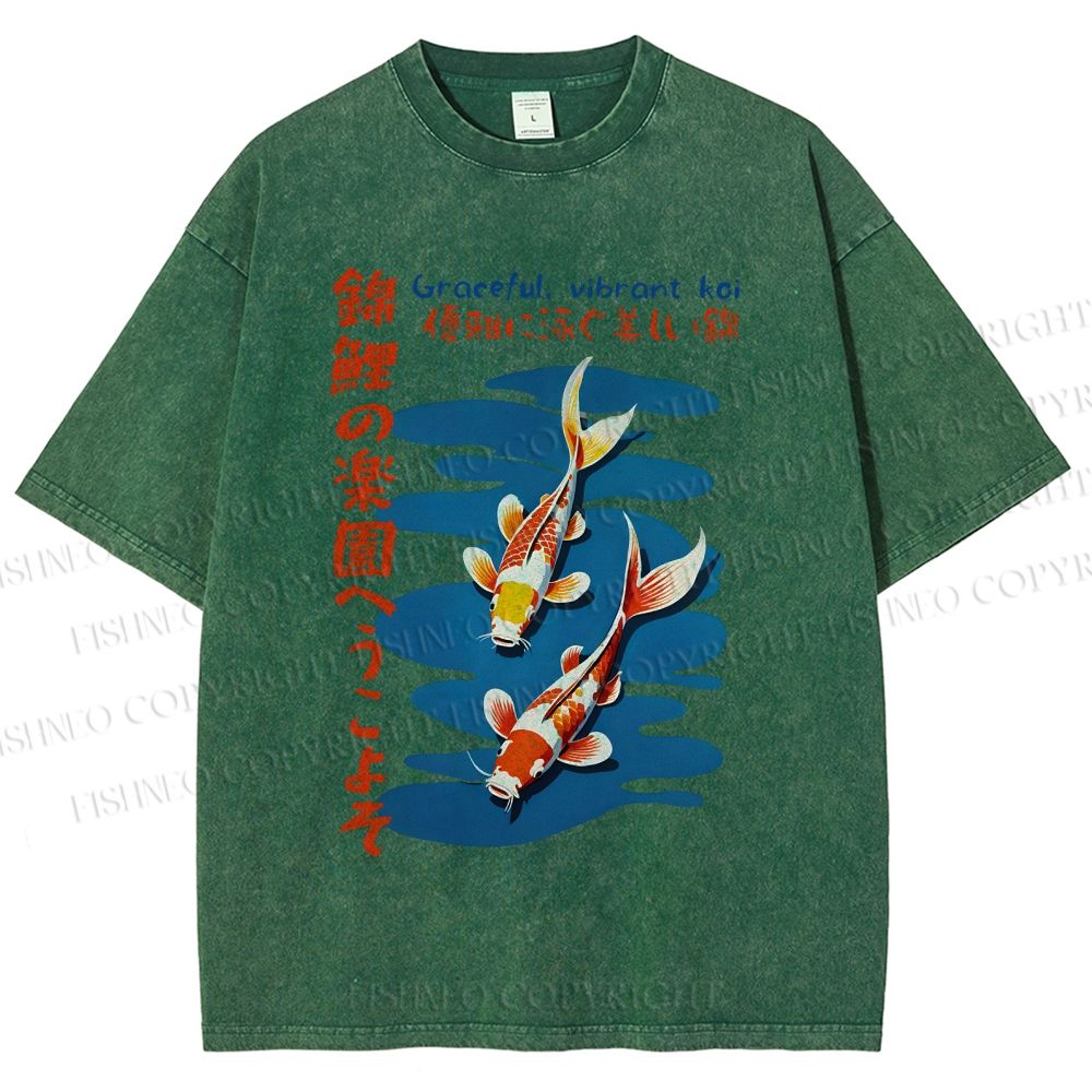 Unisex Japanese Koi Fish Printed Washed Tee