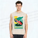 Unisex Japanese Koi Fish Printed Washed Tank Top