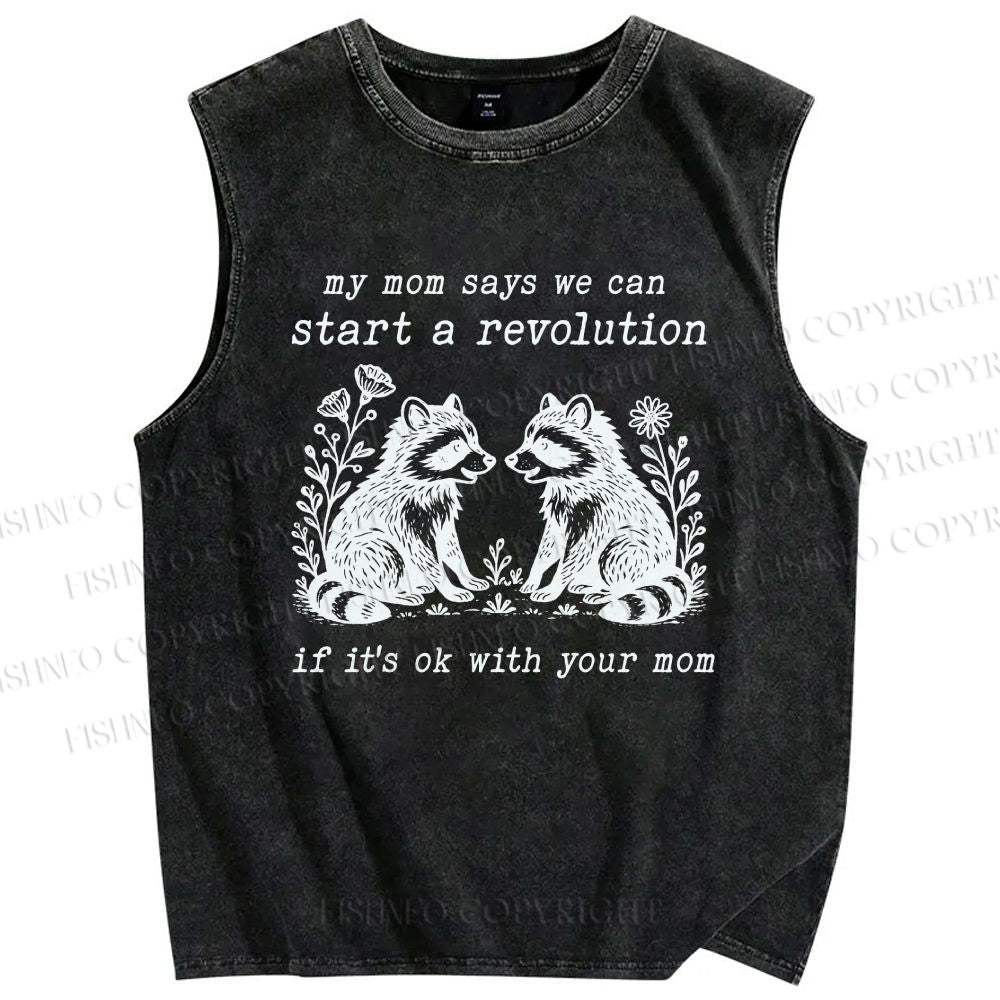 Unisex Revolution Raccoon Printed Washed Tank Top