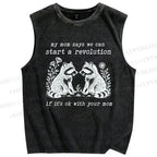 Unisex Revolution Raccoon Printed Washed Tank Top