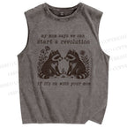 Unisex Revolution Raccoon Printed Washed Tank Top