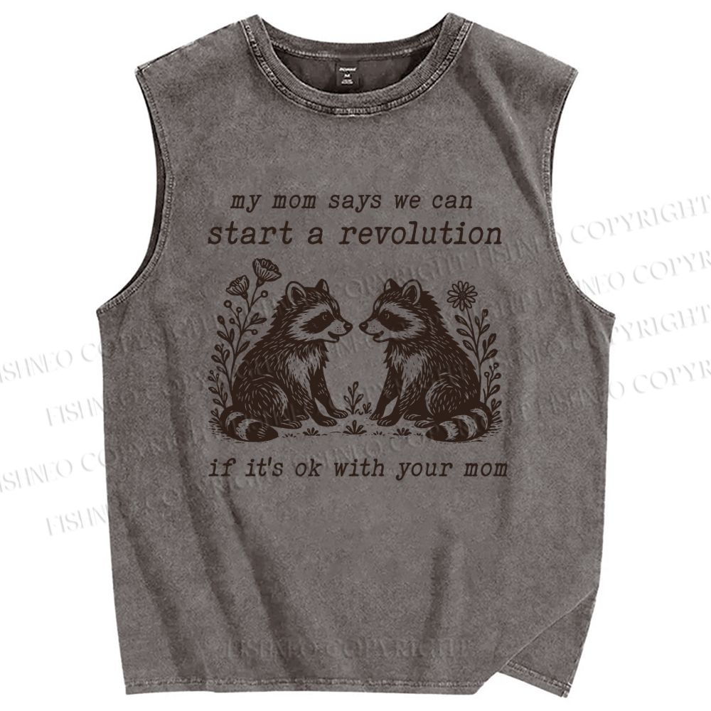 Unisex Revolution Raccoon Printed Washed Tank Top