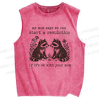 Unisex Revolution Raccoon Printed Washed Tank Top
