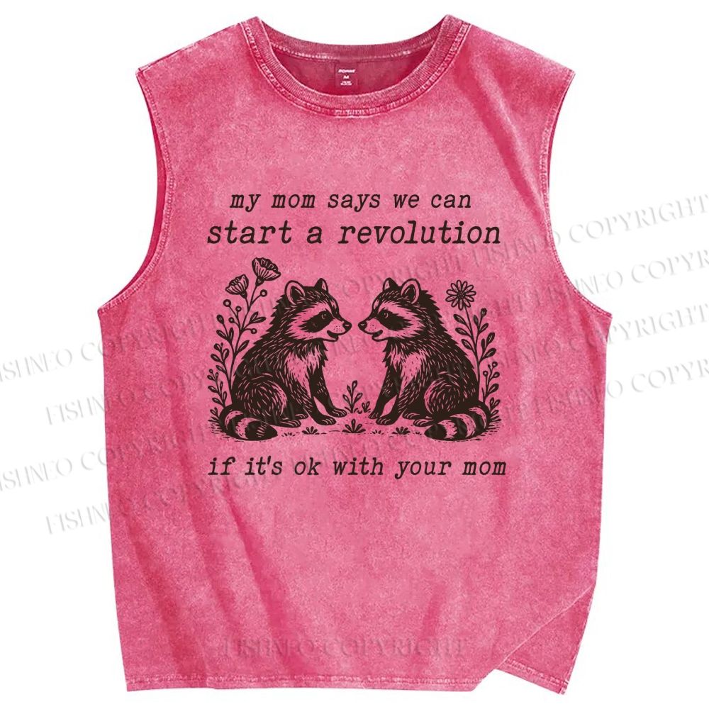 Unisex Revolution Raccoon Printed Washed Tank Top