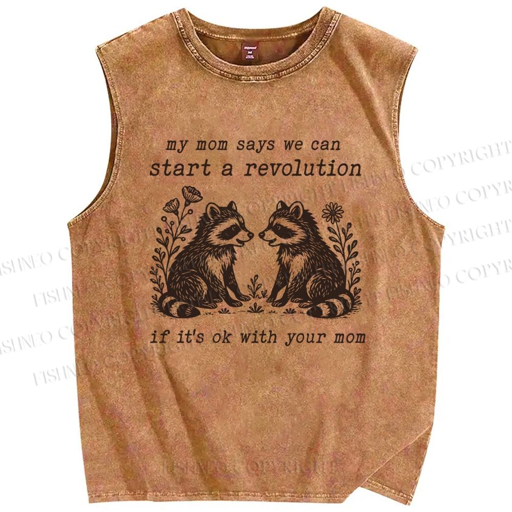 Unisex Revolution Raccoon Printed Washed Tank Top