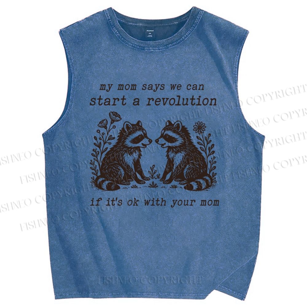 Unisex Revolution Raccoon Printed Washed Tank Top
