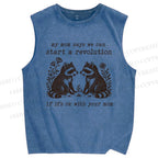 Unisex Revolution Raccoon Printed Washed Tank Top