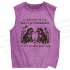 Unisex Revolution Raccoon Printed Washed Tank Top
