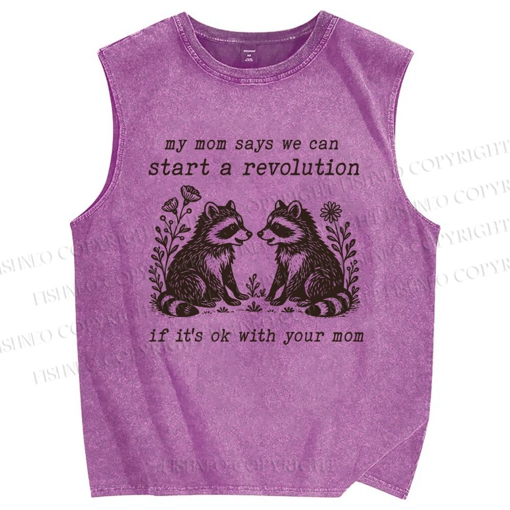 Unisex Revolution Raccoon Printed Washed Tank Top