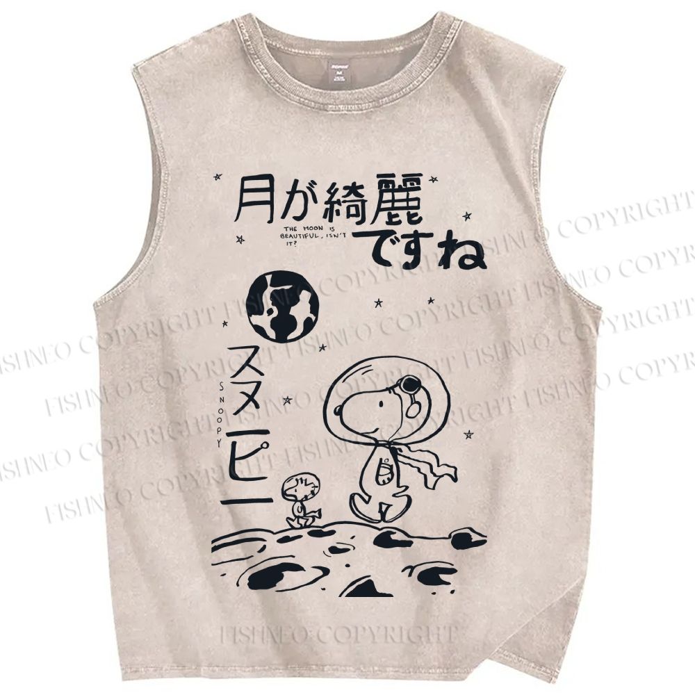 Unisex Snoopy Astronaut Printed Washed Tank Top