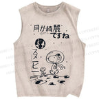 Unisex Snoopy Astronaut Printed Washed Tank Top
