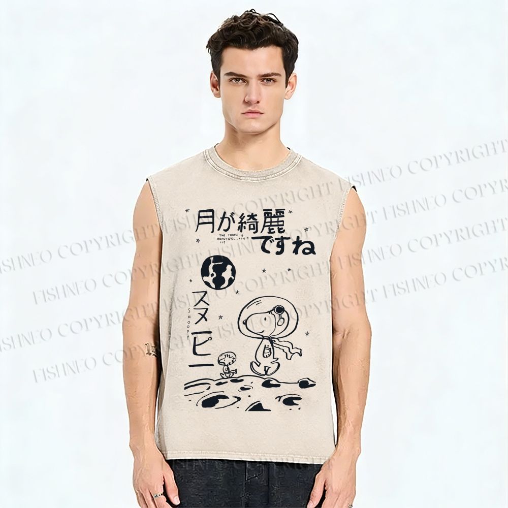 Unisex Snoopy Astronaut Printed Washed Tank Top