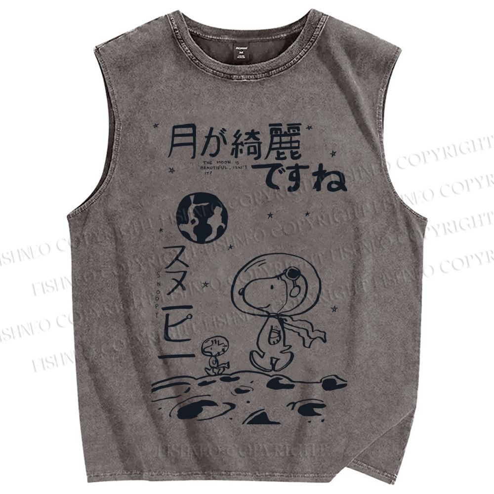 Unisex Snoopy Astronaut Printed Washed Tank Top