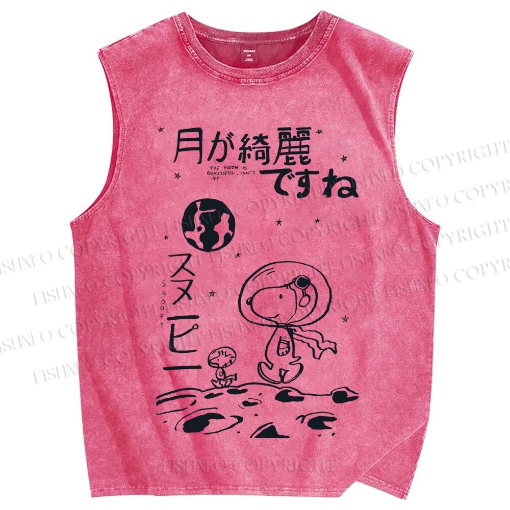 Unisex Snoopy Astronaut Printed Washed Tank Top
