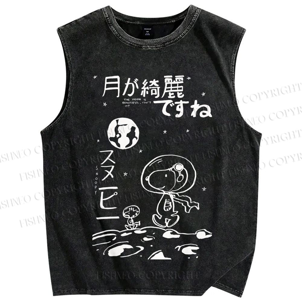 Unisex Snoopy Astronaut Printed Washed Tank Top
