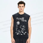 Unisex Snoopy Astronaut Printed Washed Tank Top