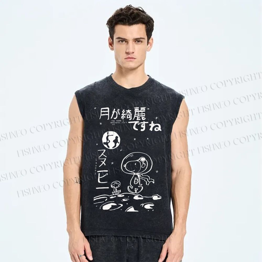 Unisex Snoopy Astronaut Printed Washed Tank Top