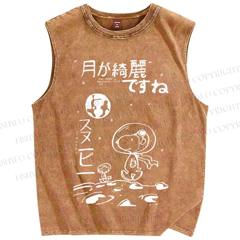 Unisex Snoopy Astronaut Printed Washed Tank Top