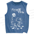 Unisex Snoopy Astronaut Printed Washed Tank Top