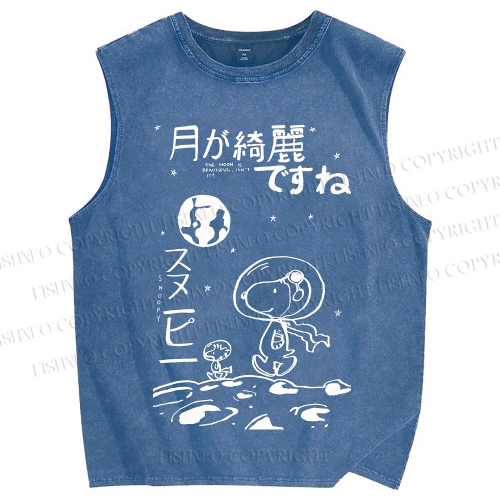Unisex Snoopy Astronaut Printed Washed Tank Top