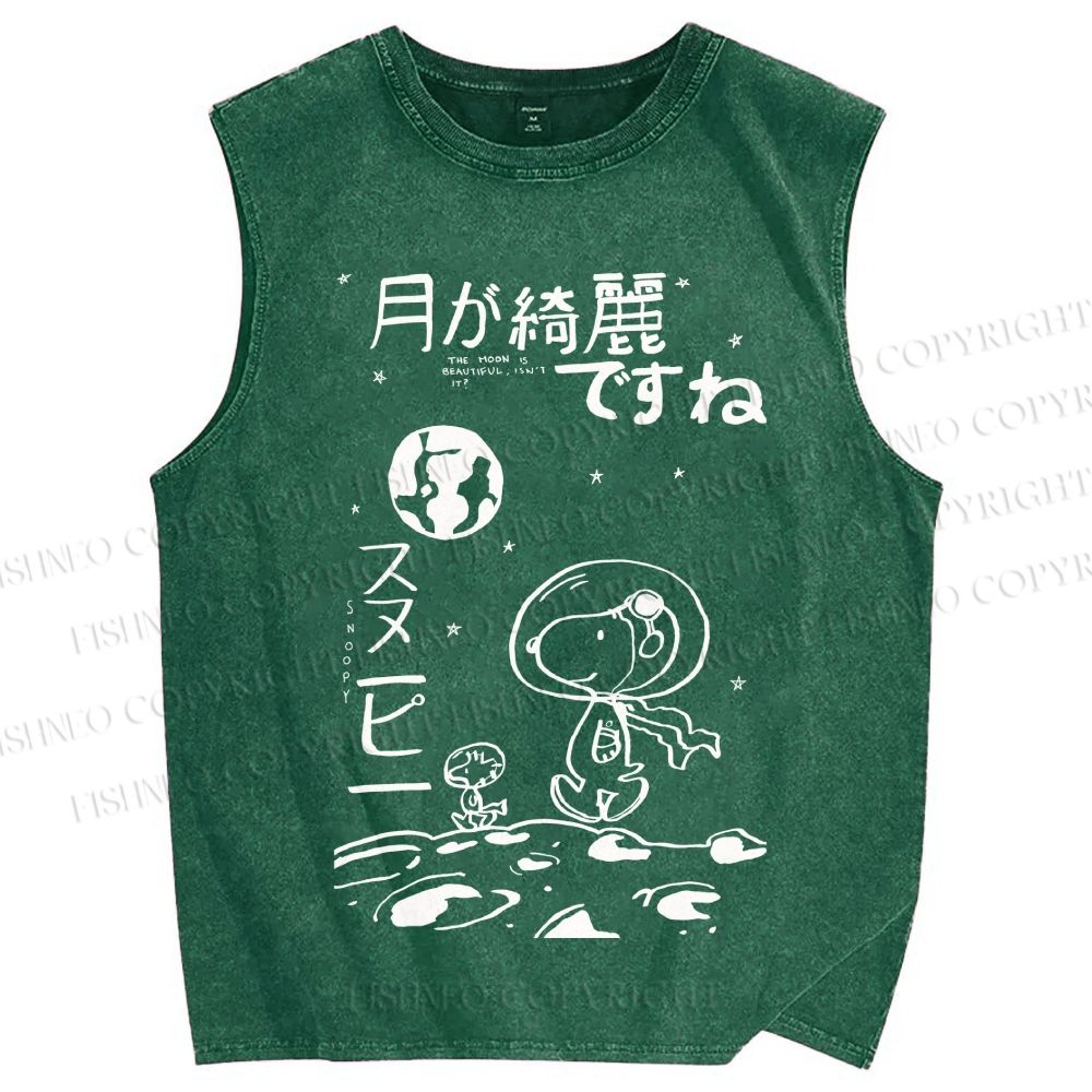 Unisex Snoopy Astronaut Printed Washed Tank Top