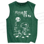 Unisex Snoopy Astronaut Printed Washed Tank Top