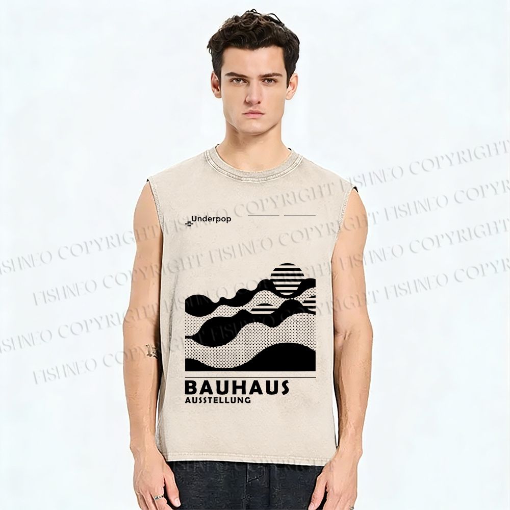 Unisex Bauhaus Sunrise Printed Washed Tank Top