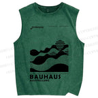 Unisex Bauhaus Sunrise Printed Washed Tank Top
