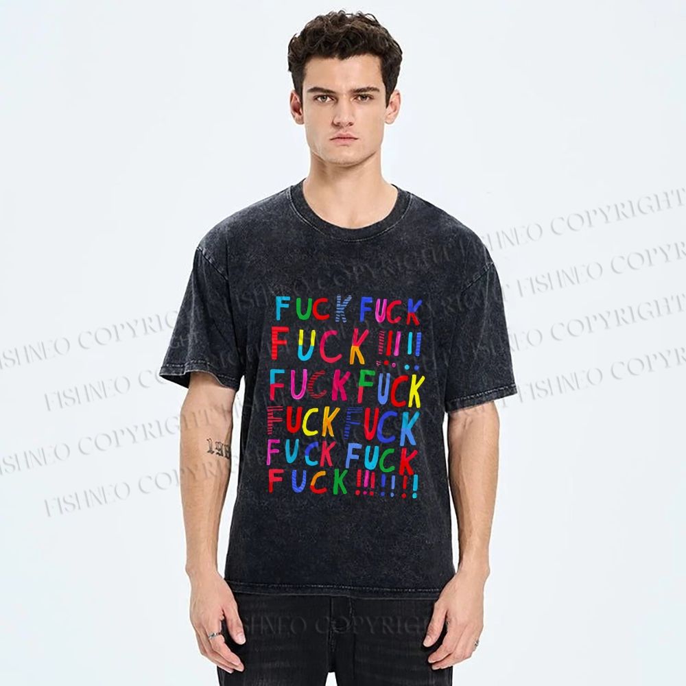 Unisex Multicolor Fuck Printed Washed Tee