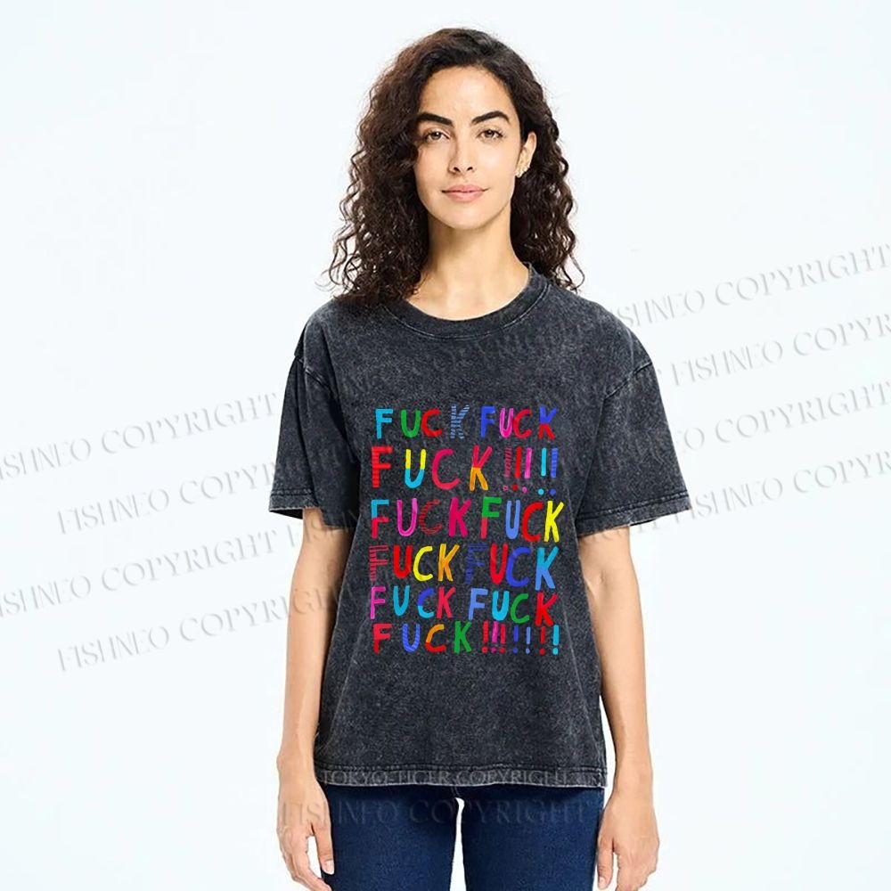 Unisex Multicolor Fuck Printed Washed Tee