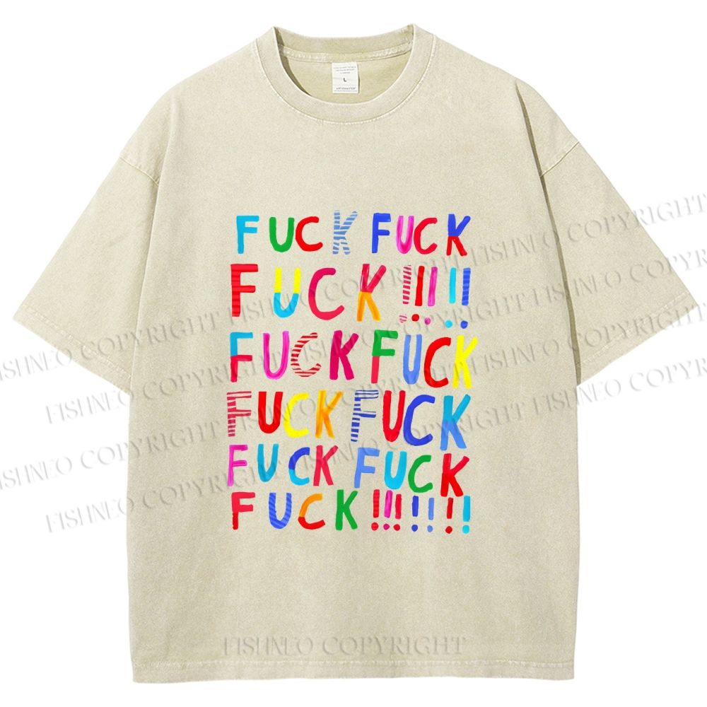 Unisex Multicolor Fuck Printed Washed Tee
