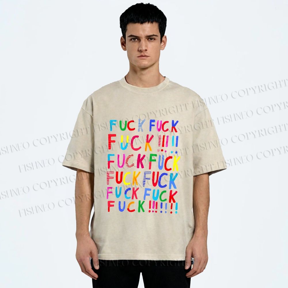 Unisex Multicolor Fuck Printed Washed Tee