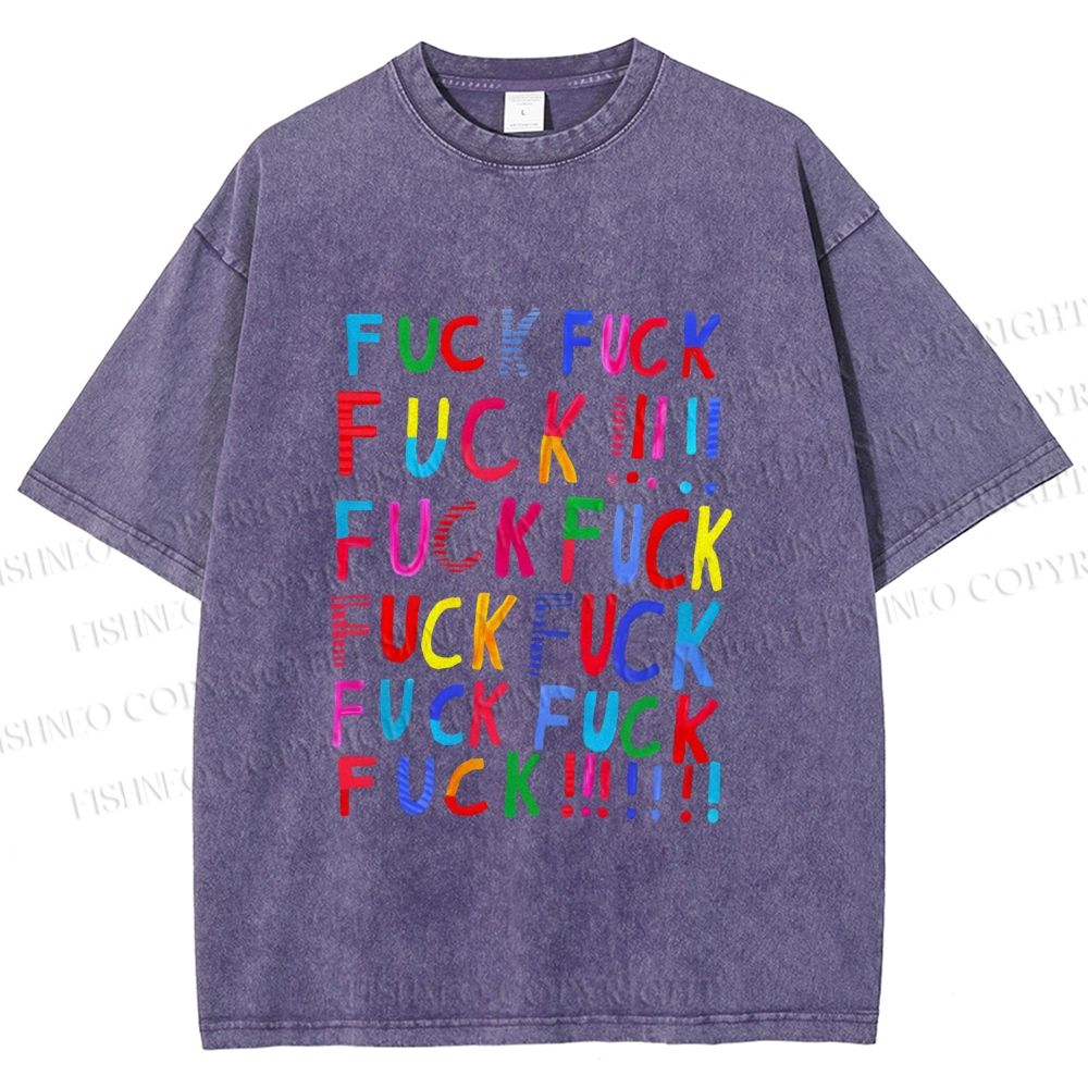 Unisex Multicolor Fuck Printed Washed Tee