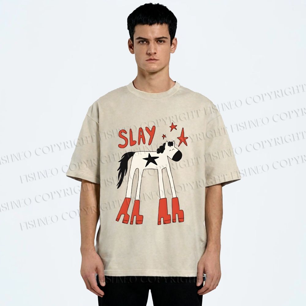 Unisex Horse in Boots Slay Printed Washed Tee