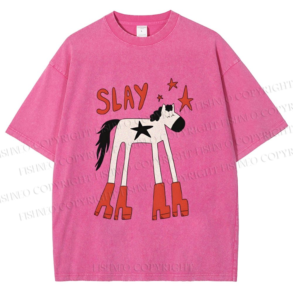 Unisex Horse in Boots Slay Printed Washed Tee
