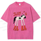 Unisex Horse in Boots Slay Printed Washed Tee
