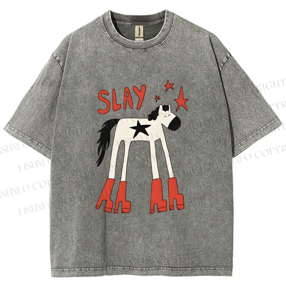 Unisex Horse in Boots Slay Printed Washed Tee