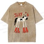 Unisex Horse in Boots Slay Printed Washed Tee