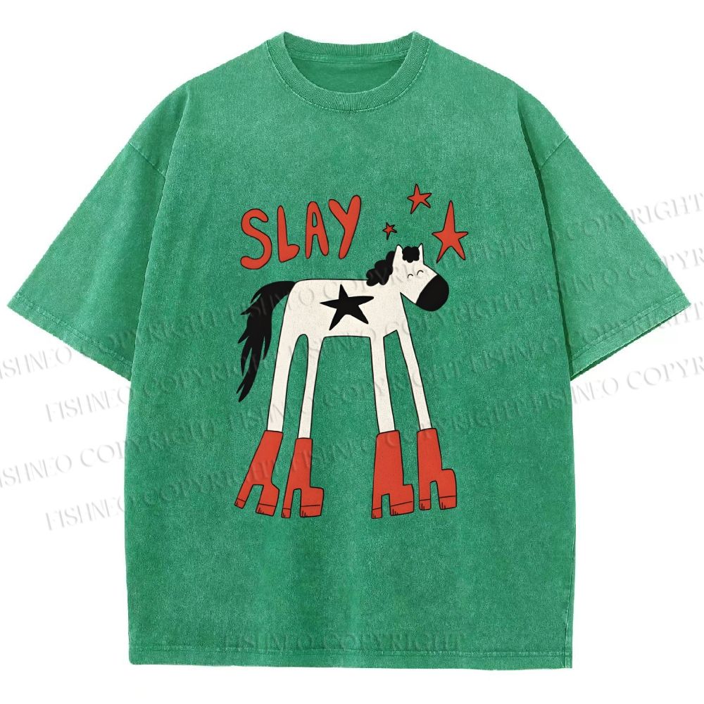 Unisex Horse in Boots Slay Printed Washed Tee