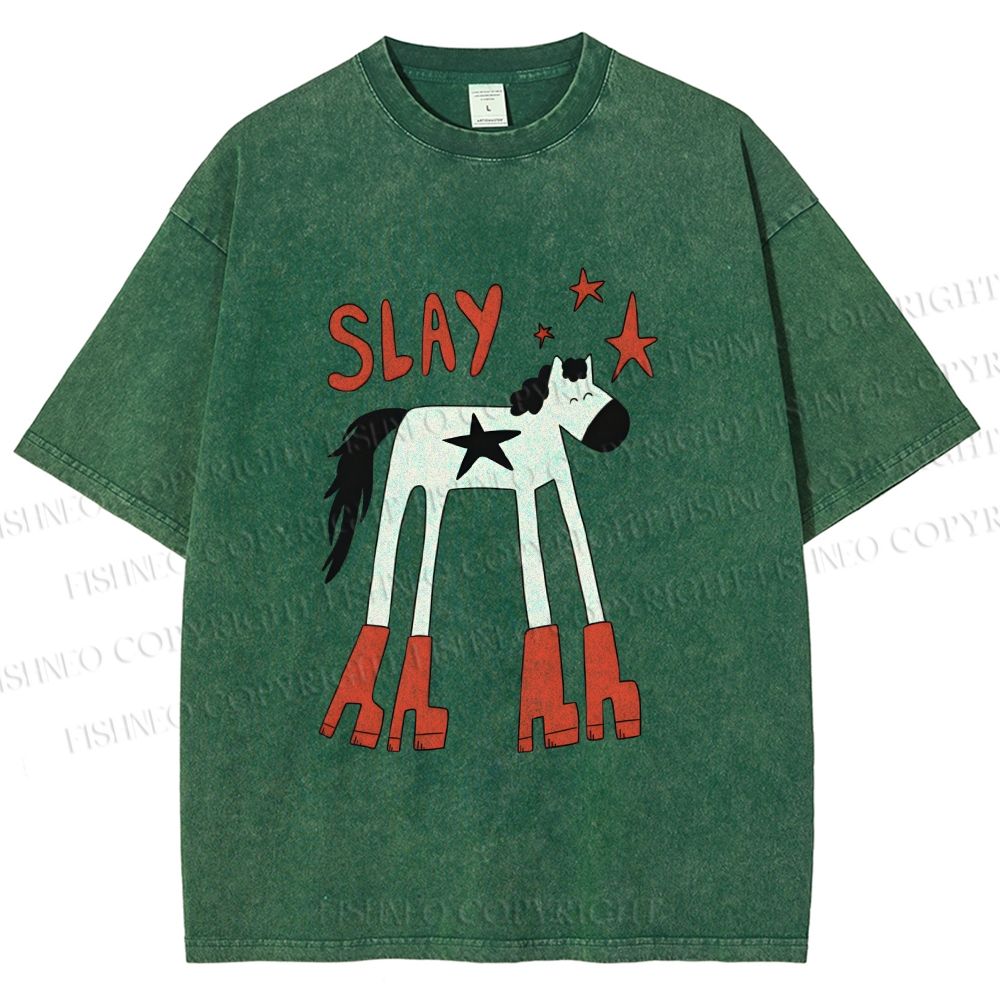 Unisex Horse in Boots Slay Printed Washed Tee