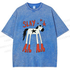 Unisex Horse in Boots Slay Printed Washed Tee